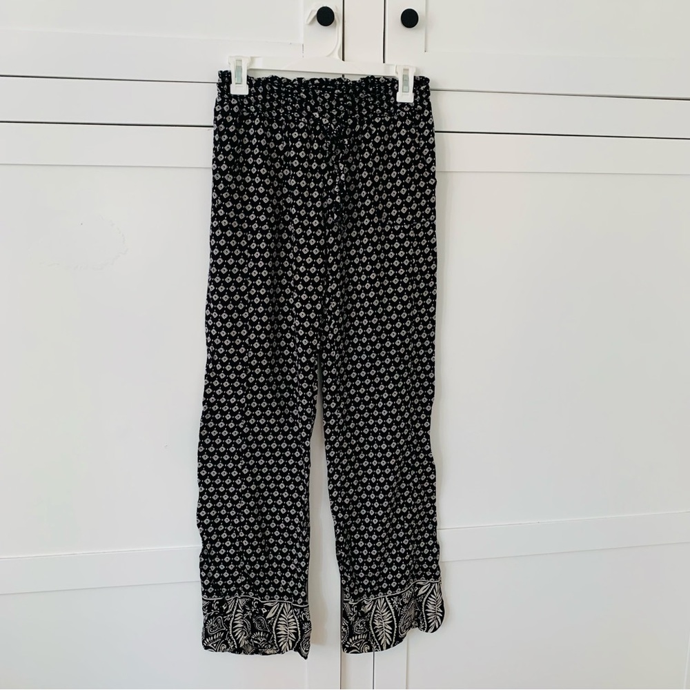 Roxy Black Print Pull On Straight Pants Size Small